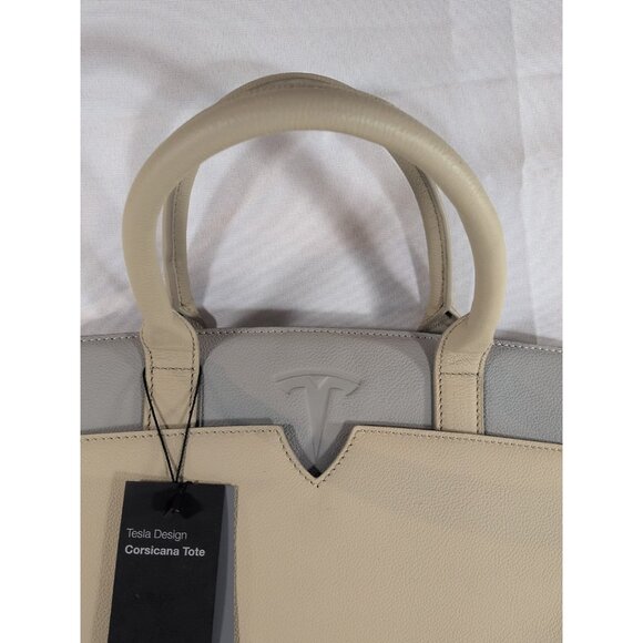 Tesla Corsicana Tote Leather Purse Bag NEW NWT Beige Grey Handbag Satchel $500 - Picture 11 of 16